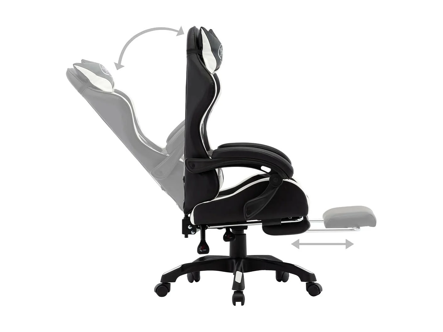 Fauteuil de jeux vidéo et repose-pied Blanc et noir Similicuir