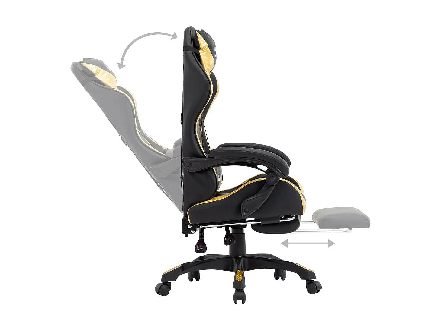 Fauteuil de jeux vidéo avec repose-pied Doré et noir Similicuir