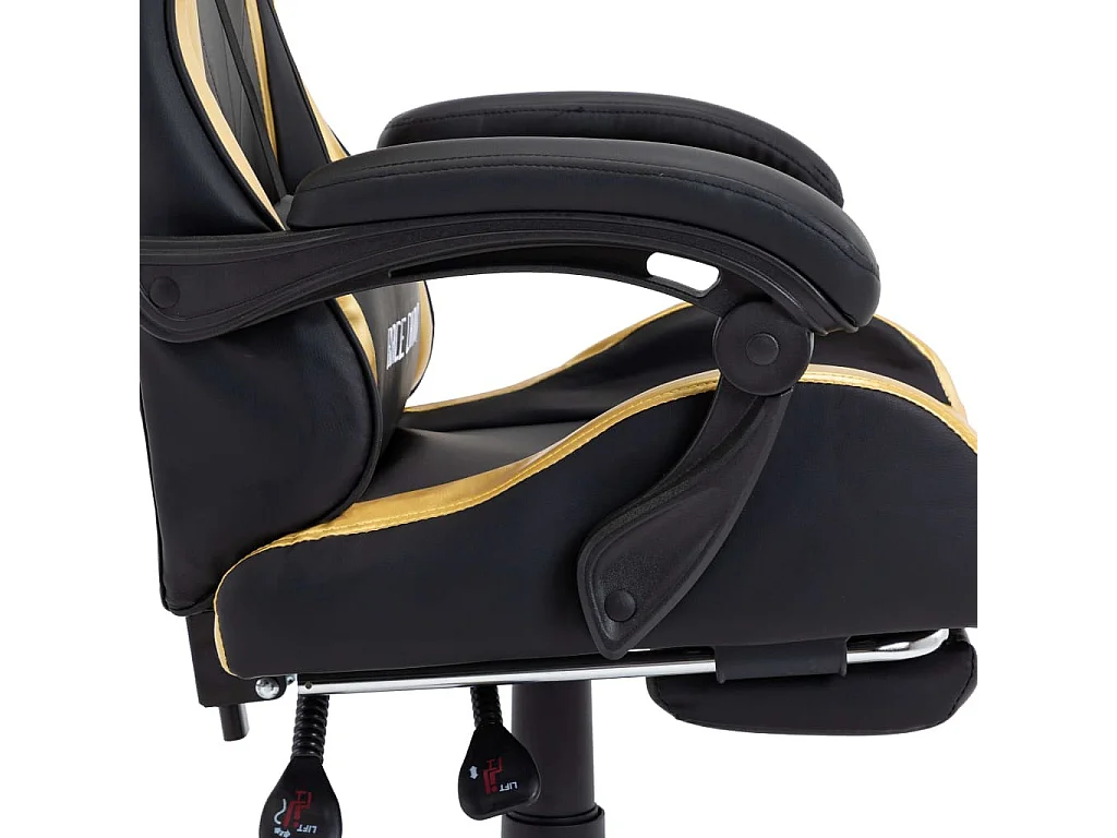 Fauteuil de jeux vidéo avec repose-pied Doré et noir Similicuir