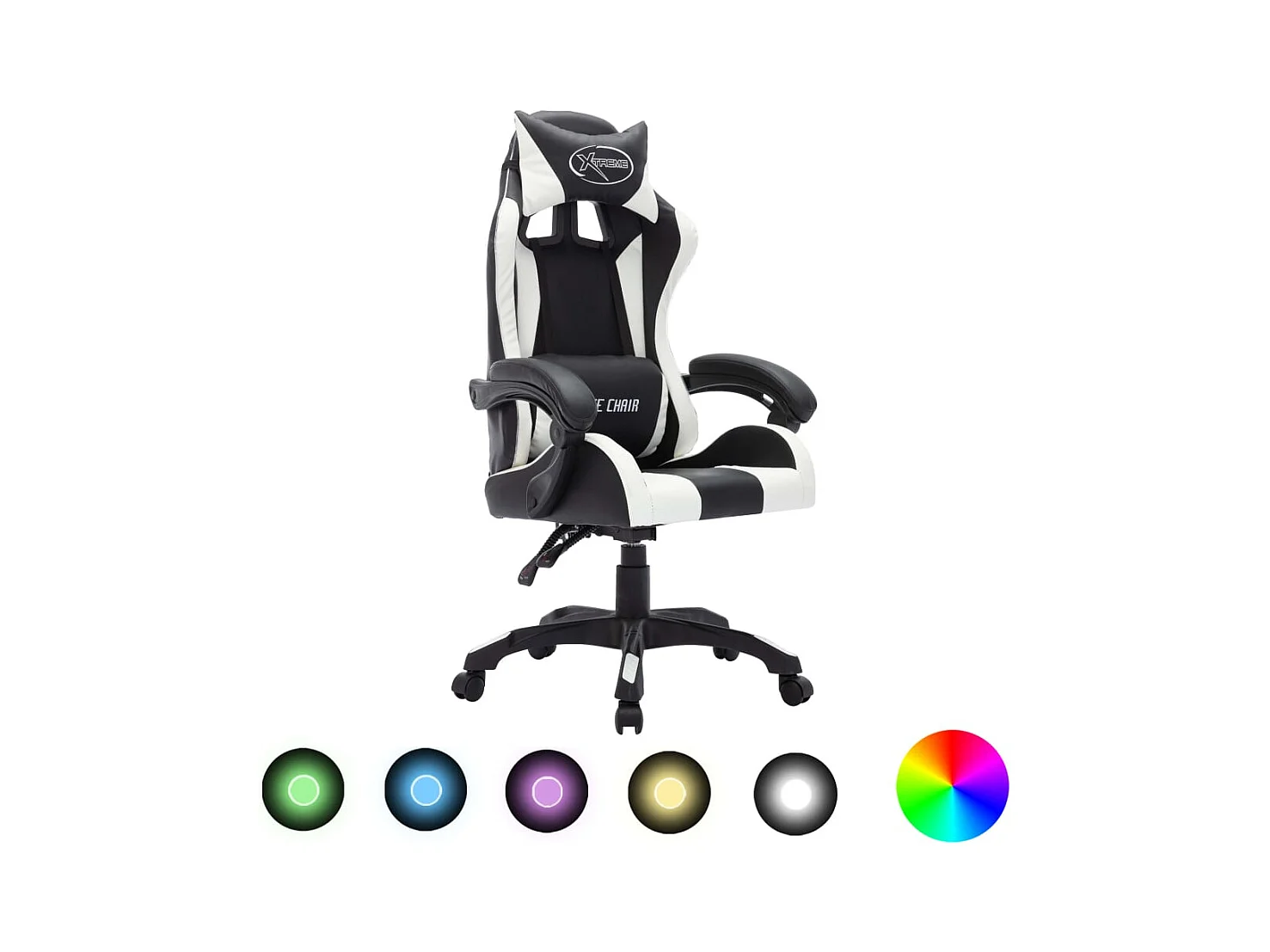 Fauteuil de jeux vidéo avec LED RVB Blanc et noir Similicuir