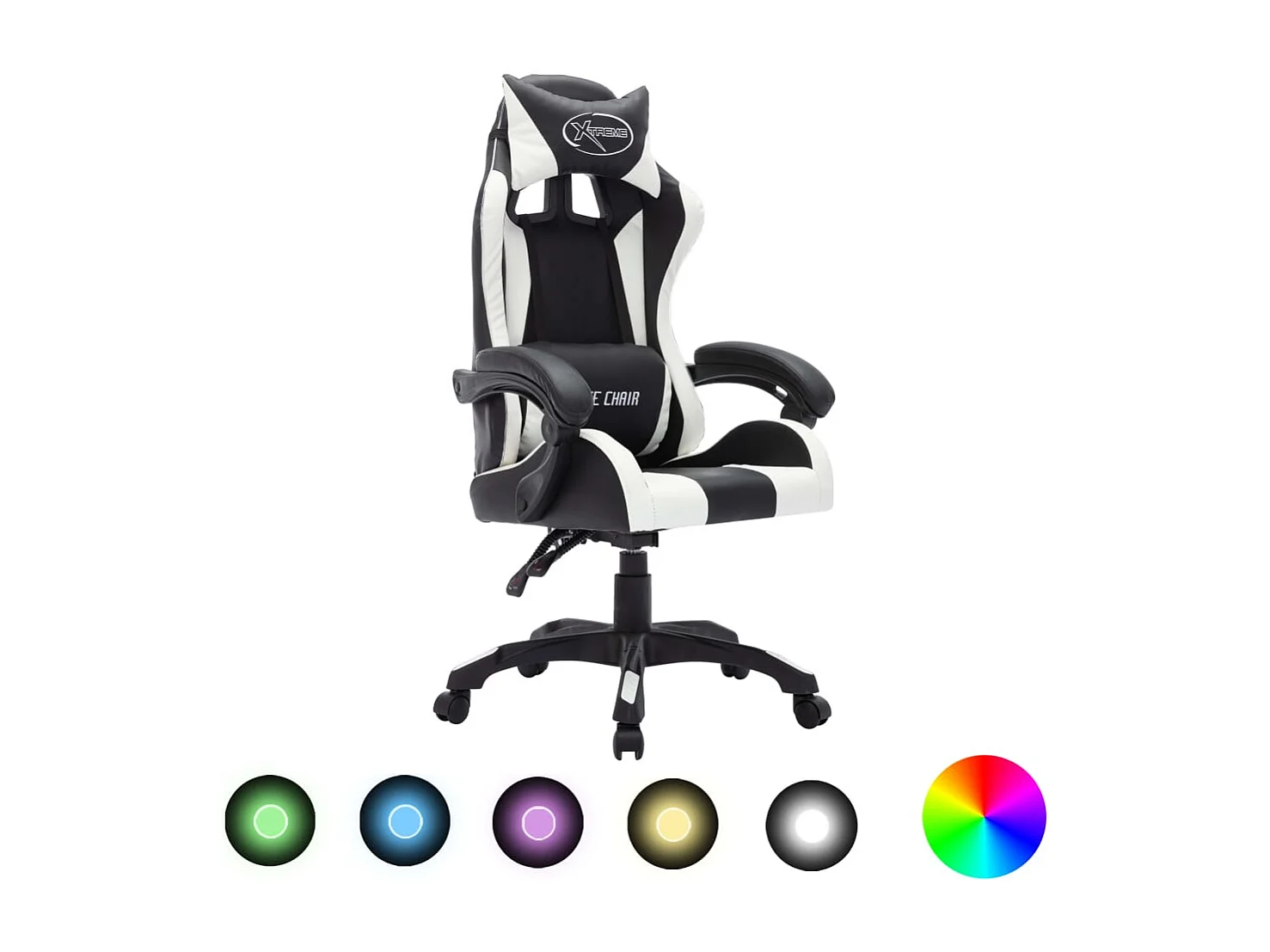 Fauteuil de jeux vidéo avec LED RVB Blanc et noir Similicuir