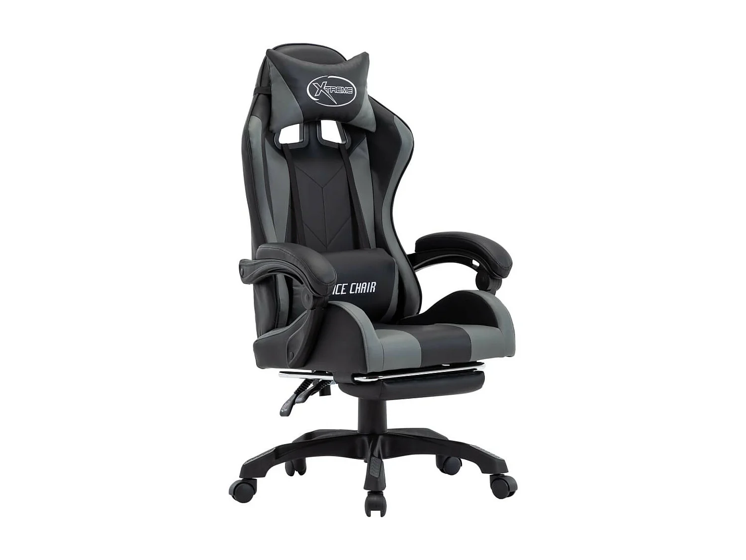 Fauteuil de jeux vidéo avec repose-pied Gris et noir Similicuir