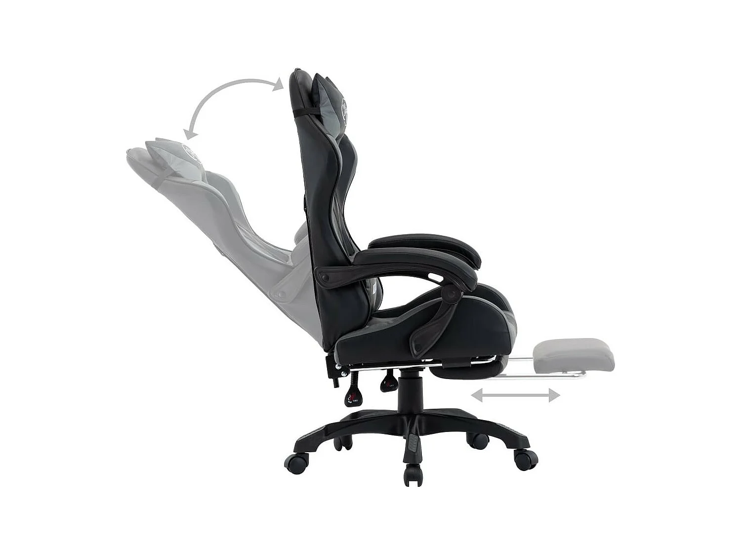 Fauteuil de jeux vidéo avec repose-pied Gris et noir Similicuir
