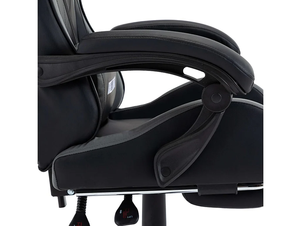 Fauteuil de jeux vidéo avec repose-pied Gris et noir Similicuir