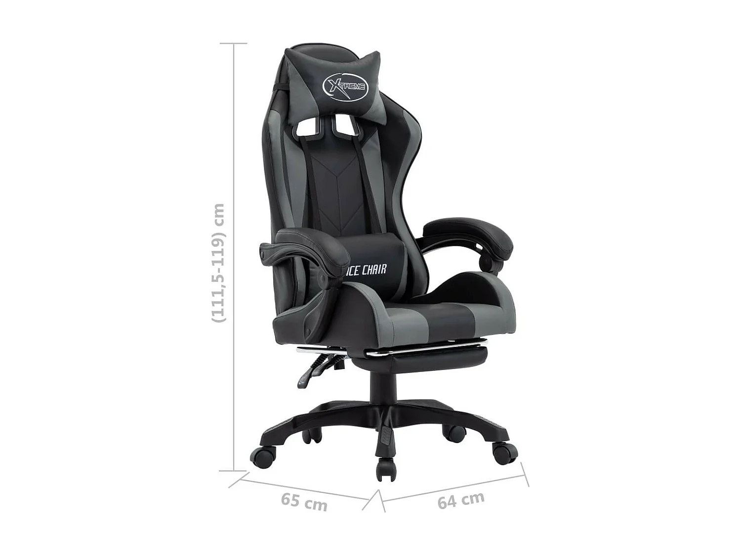 Fauteuil de jeux vidéo avec repose-pied Gris et noir Similicuir