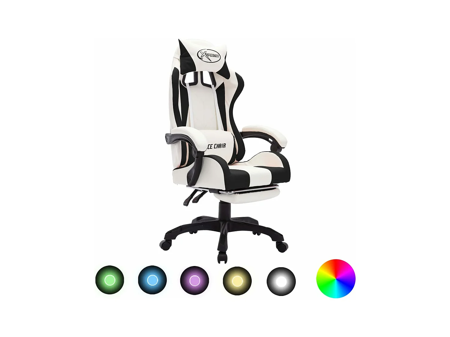Fauteuil de jeux vidéo avec LED RVB Noir et blanc Similicuir