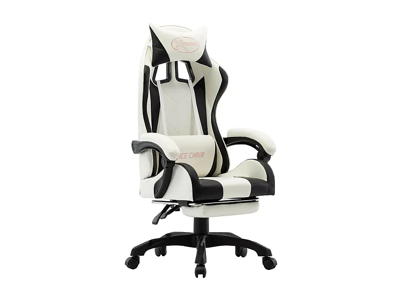 Fauteuil de jeux vidéo et repose-pied Noir et blanc Similicuir