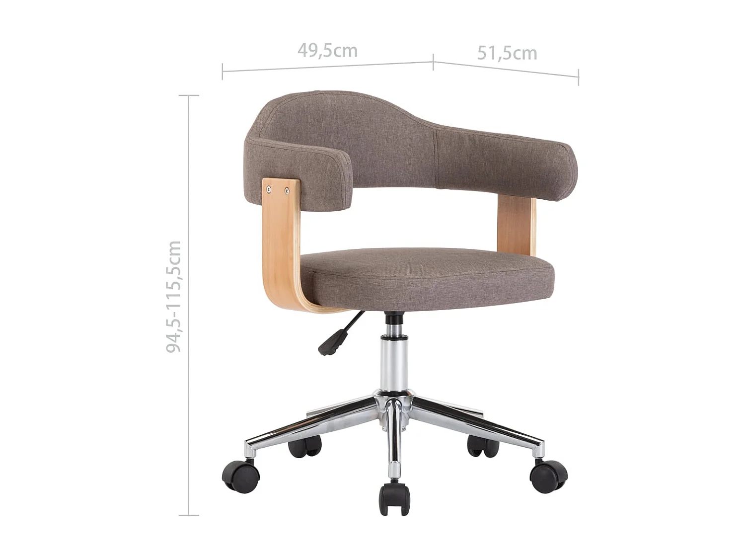 Chaise pivotante de bureau Taupe Bois courbé et tissu 4
