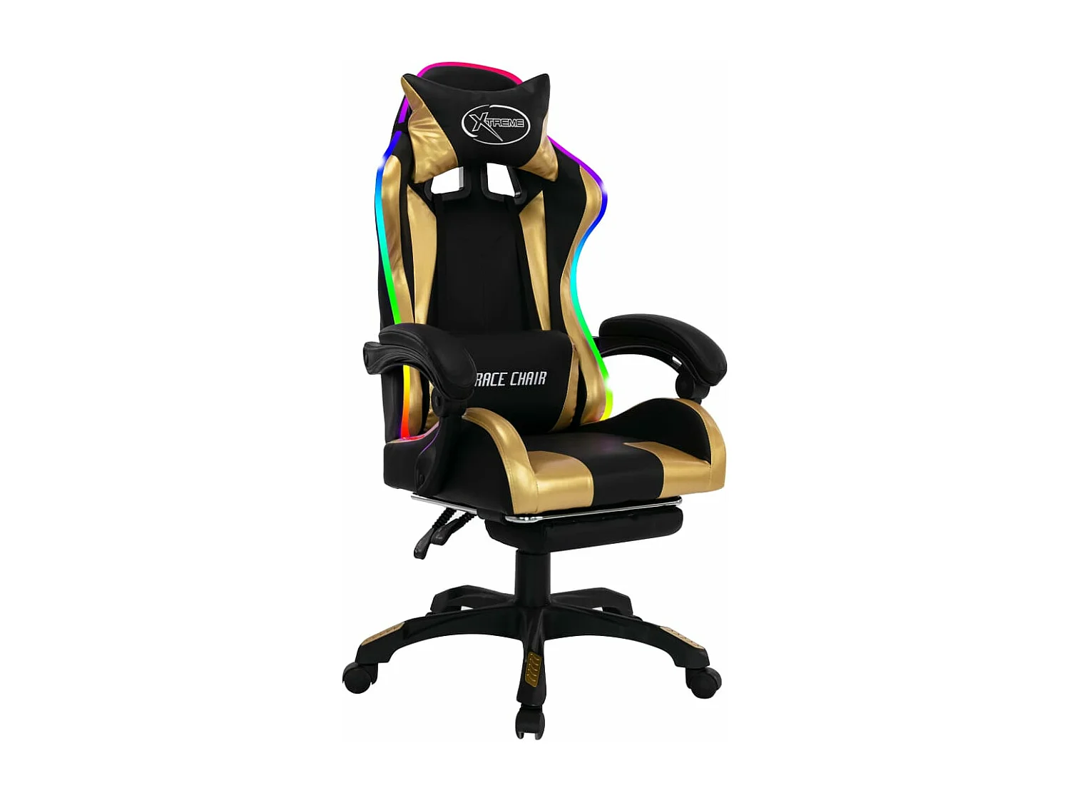 Fauteuil de jeux vidéo avec LED RVB Doré et noir Similicuir 2