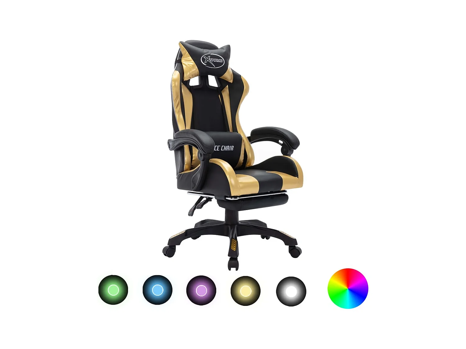 Fauteuil de jeux vidéo avec LED RVB Doré et noir Similicuir 2