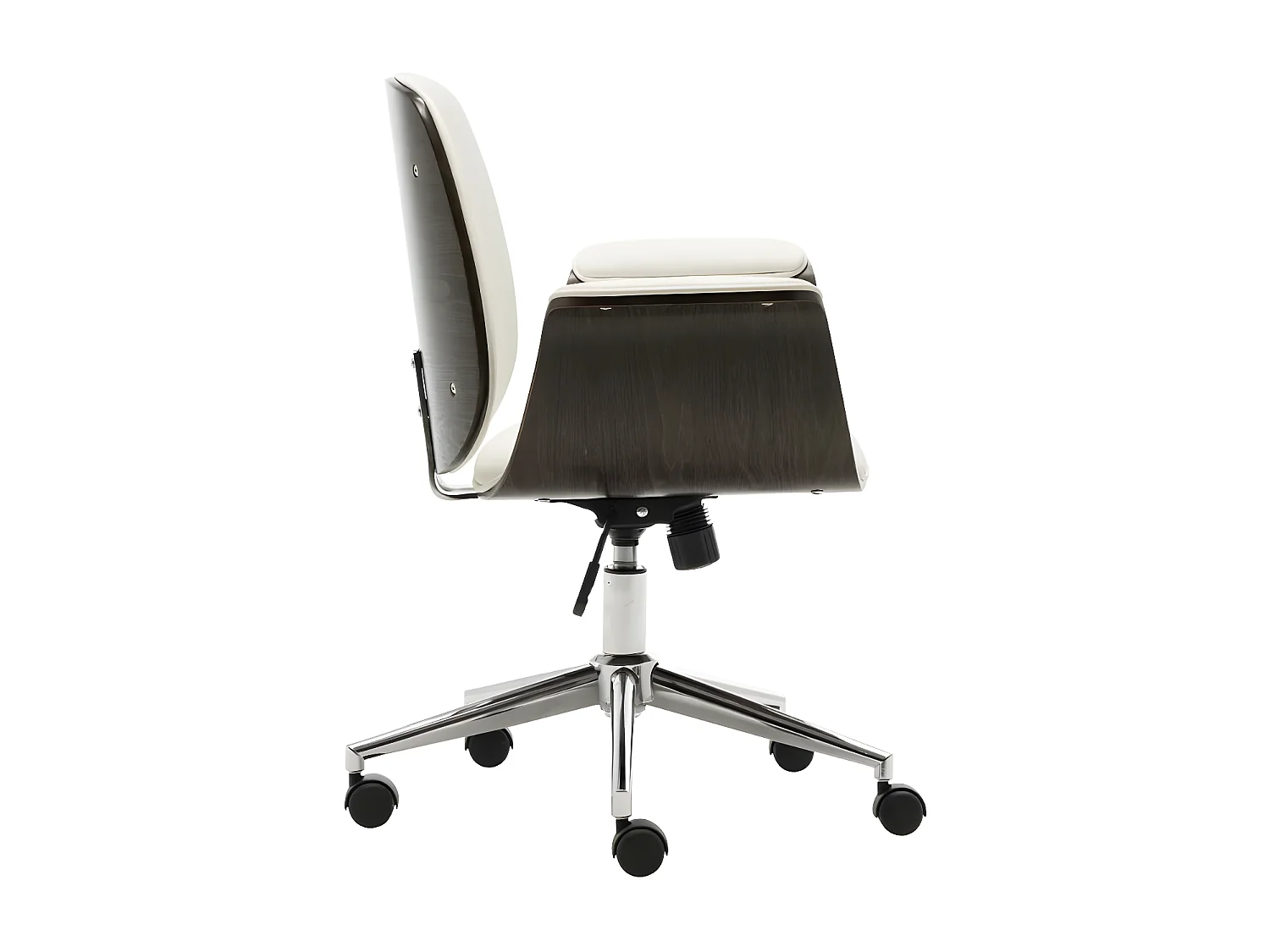 Chaise de bureau simili cuir blanc et bois courbé gris Cine