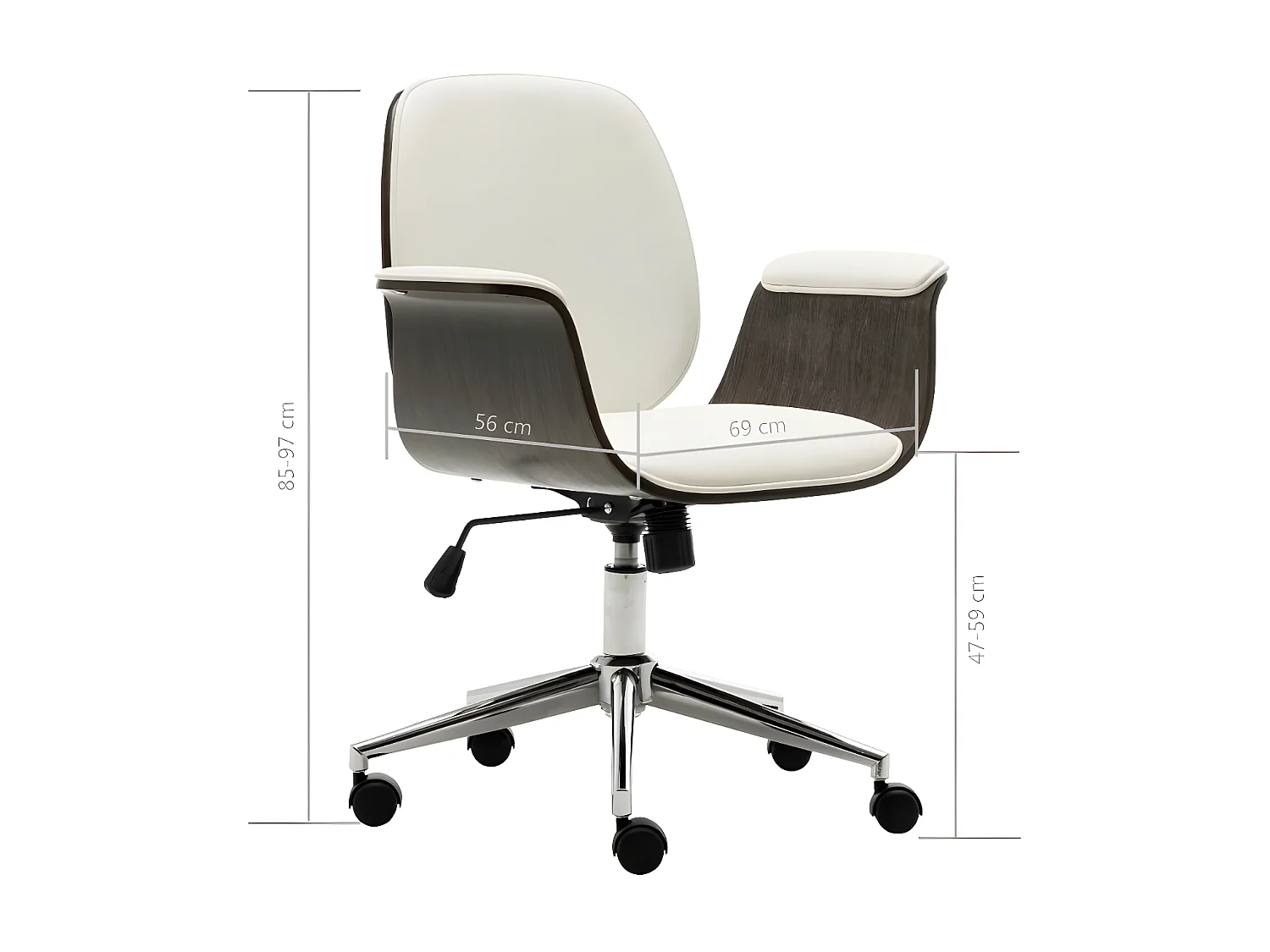 Chaise de bureau simili cuir blanc et bois courbé gris Cine