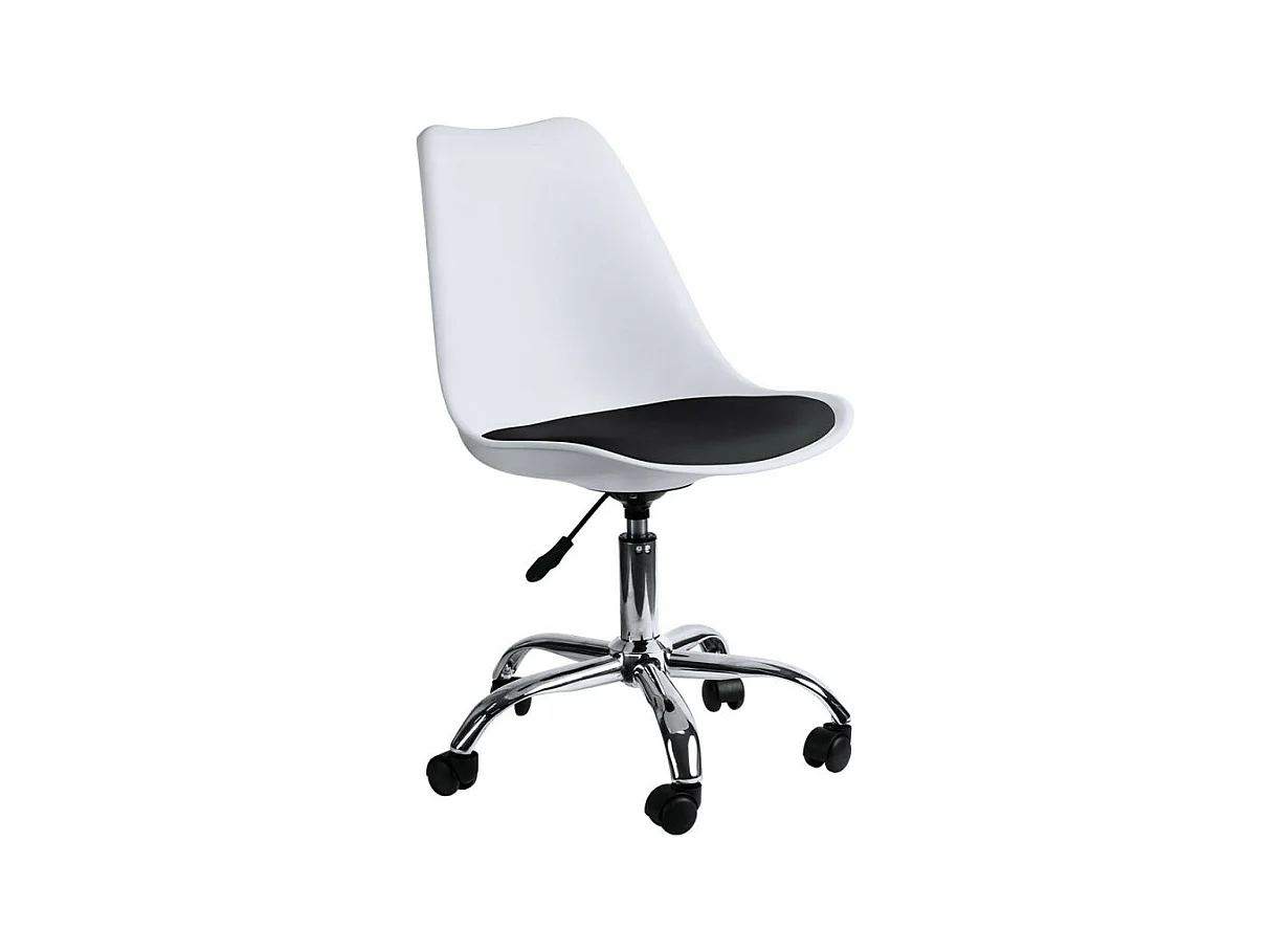 Chaise simili cuir blanc et noir sur pied central chromé Loky