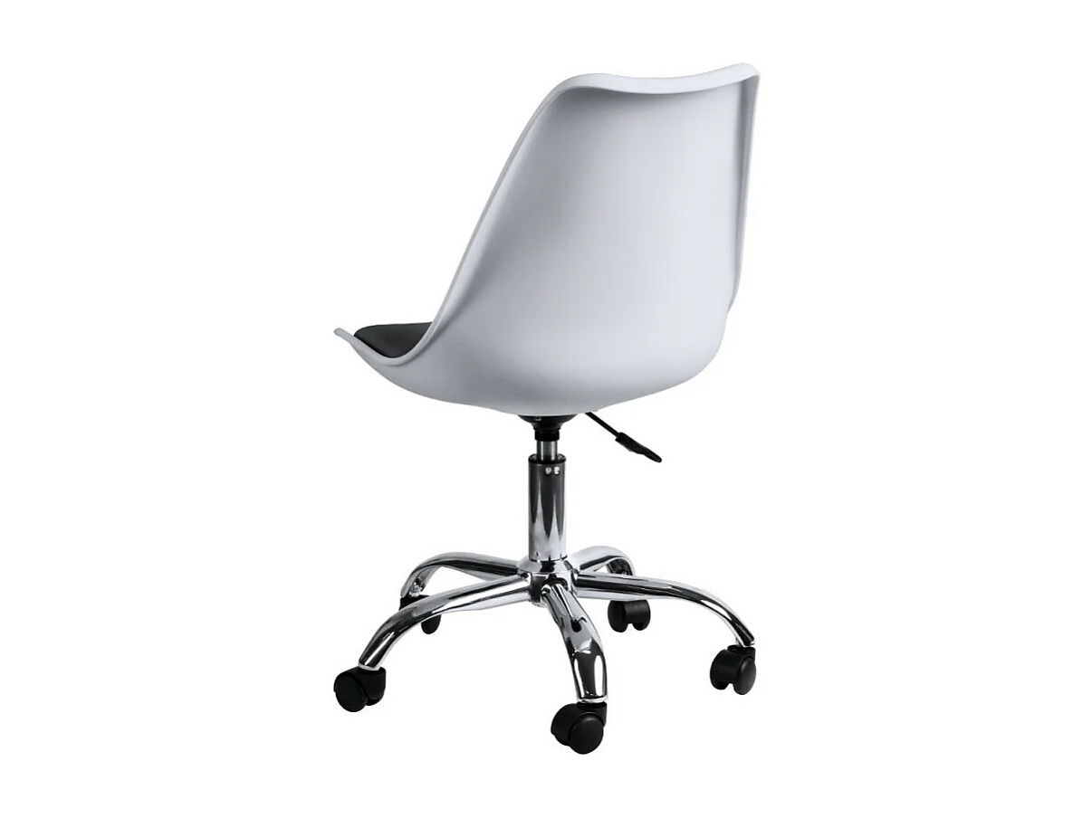 Silla de polipiel blanca y negra sobre pata central cromada Loky