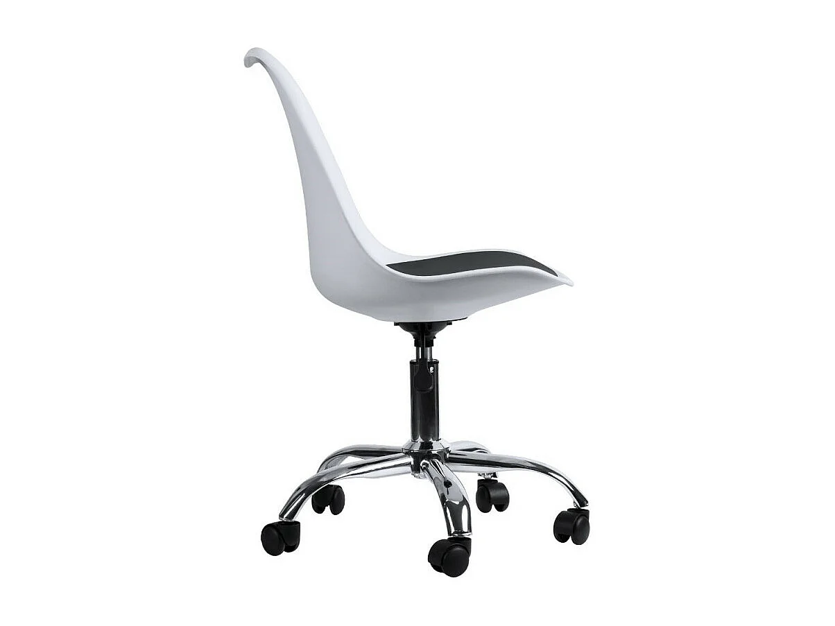 Silla de polipiel blanca y negra sobre pata central cromada Loky