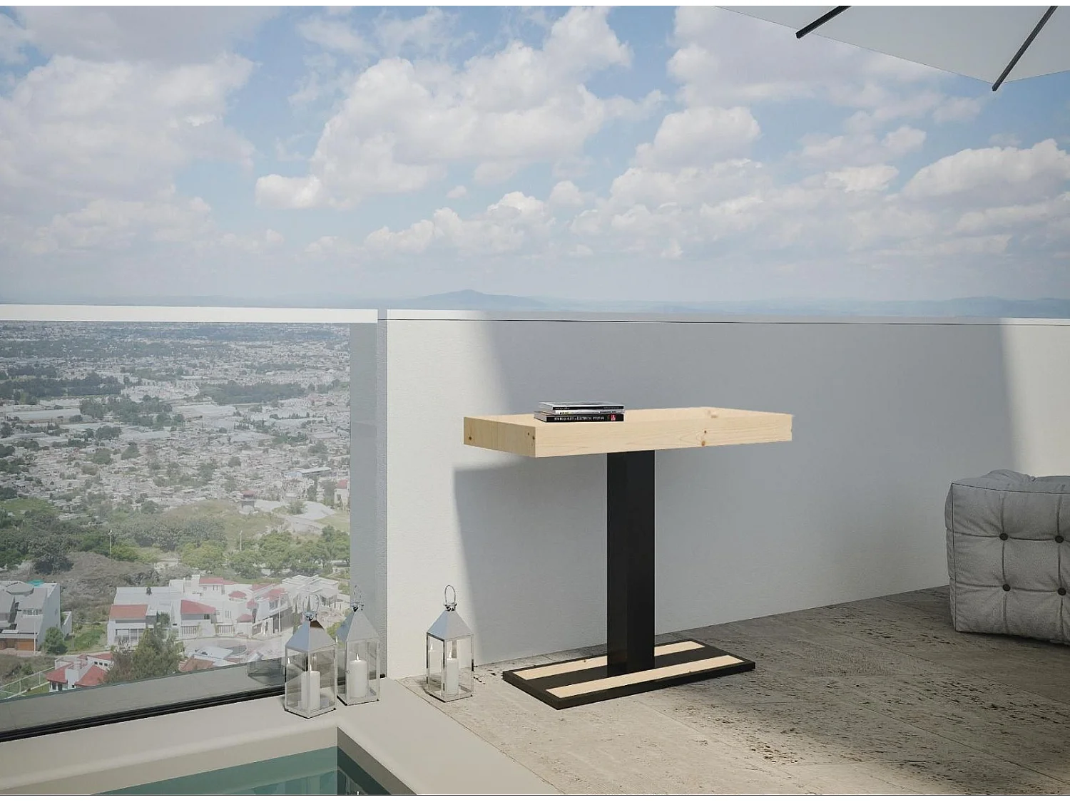 Console extensible sapin massif et pieds acier anthracite 40 à 190cm Mimo-Version premium