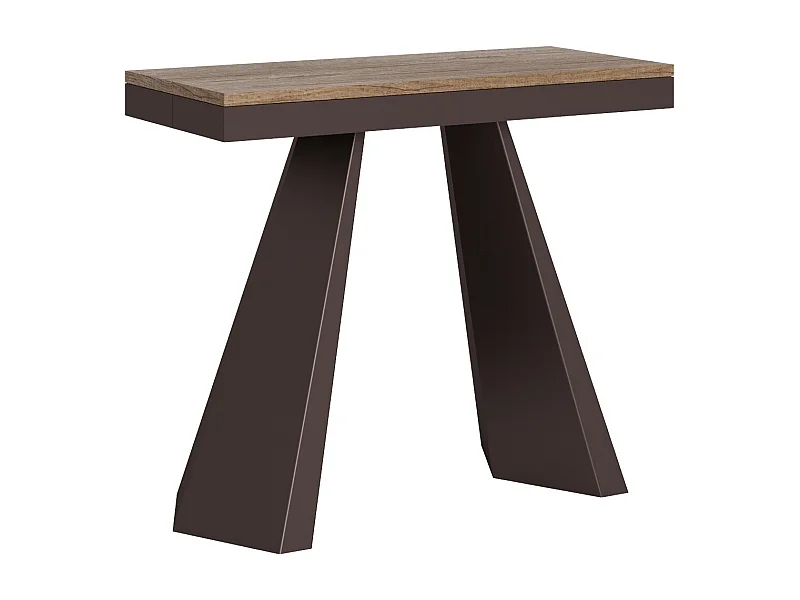 Consola extensible de diseño en madera y acero marrón Elegancia 90x40/300 cm-Color Natural
