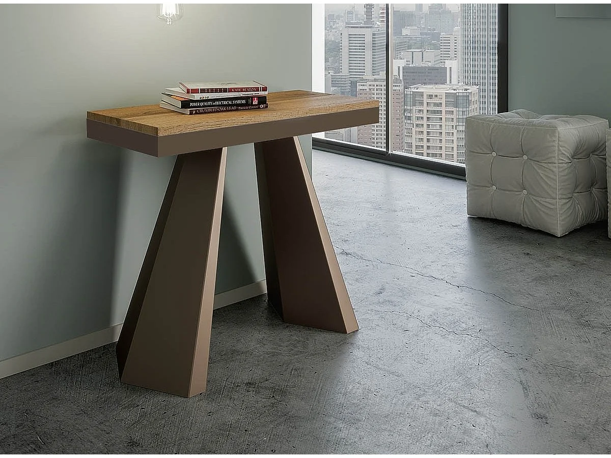 Console extensible design bois et acier marron Elegancia-Couleur Naturel