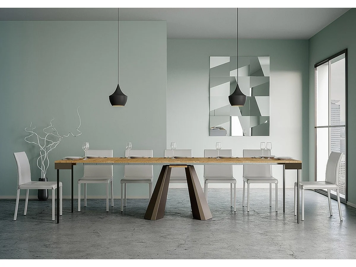 Console extensible design bois et acier marron Elegancia-Couleur Naturel