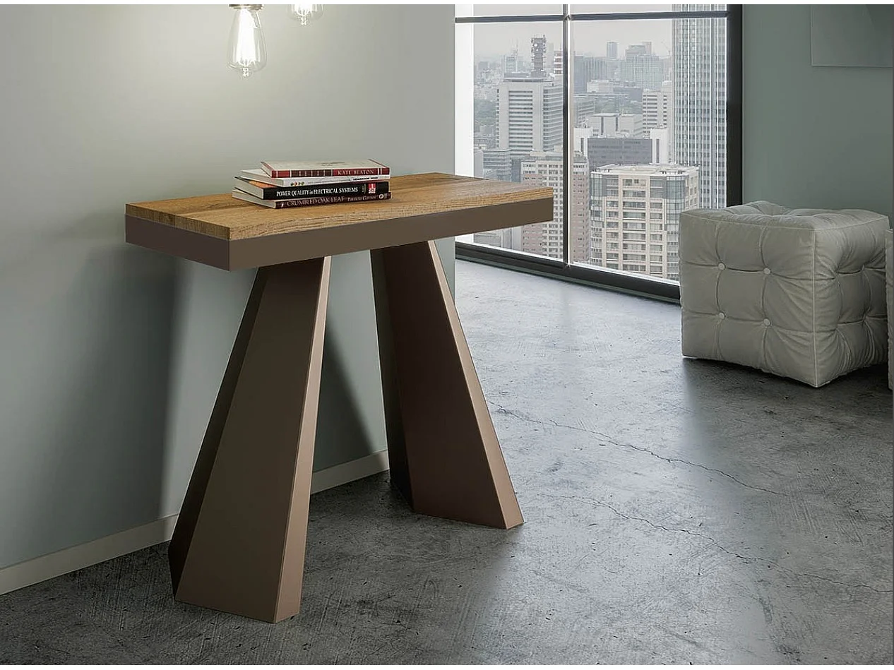 Console extensible design bois et acier marron Elegancia-Couleur Naturel