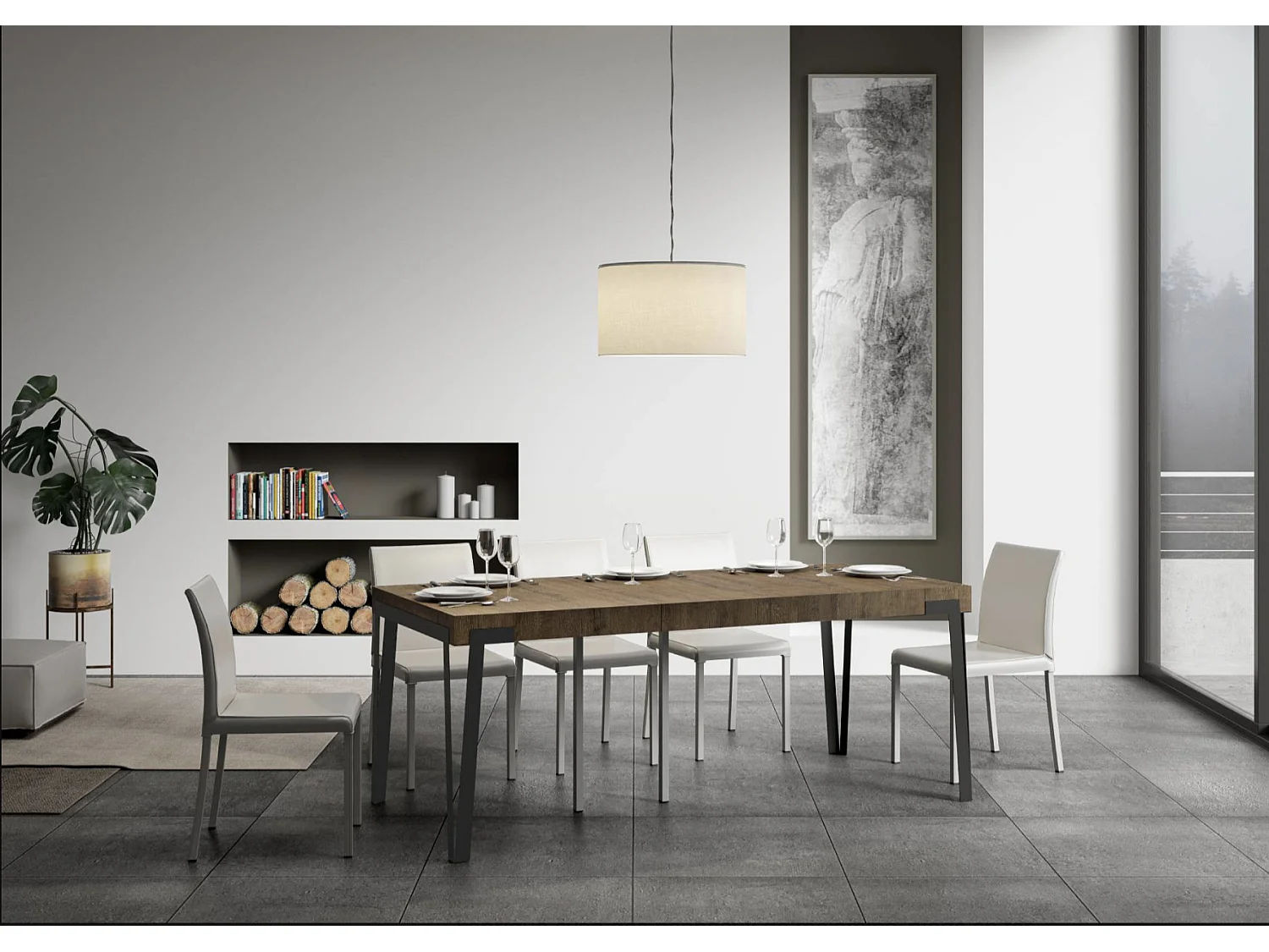 Konta uitschuifbare console design in hout en antraciet staal 90x40/196 of 90x40/300 cm-Kleur Bruin-Steun 2 voet-Verlengsnoeren 5 dikke extensies