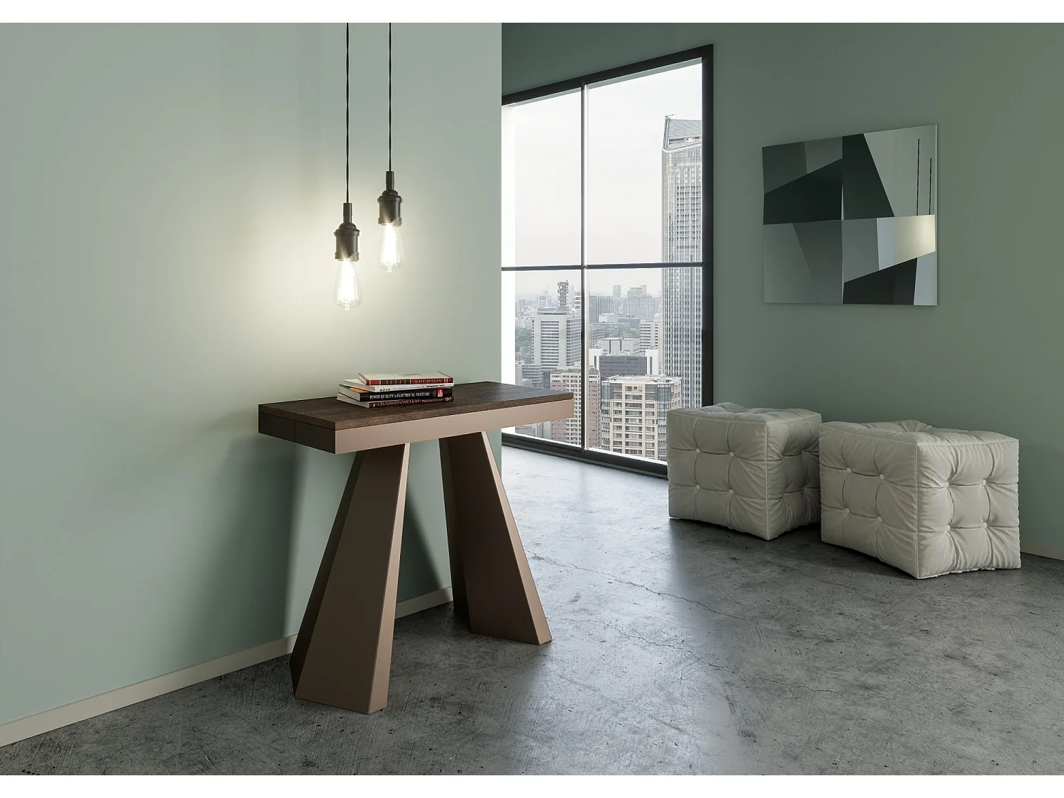 Uitschuifbare console in hout en bruin staal Elegancia 90x40/300 cm-Kleur Bruin