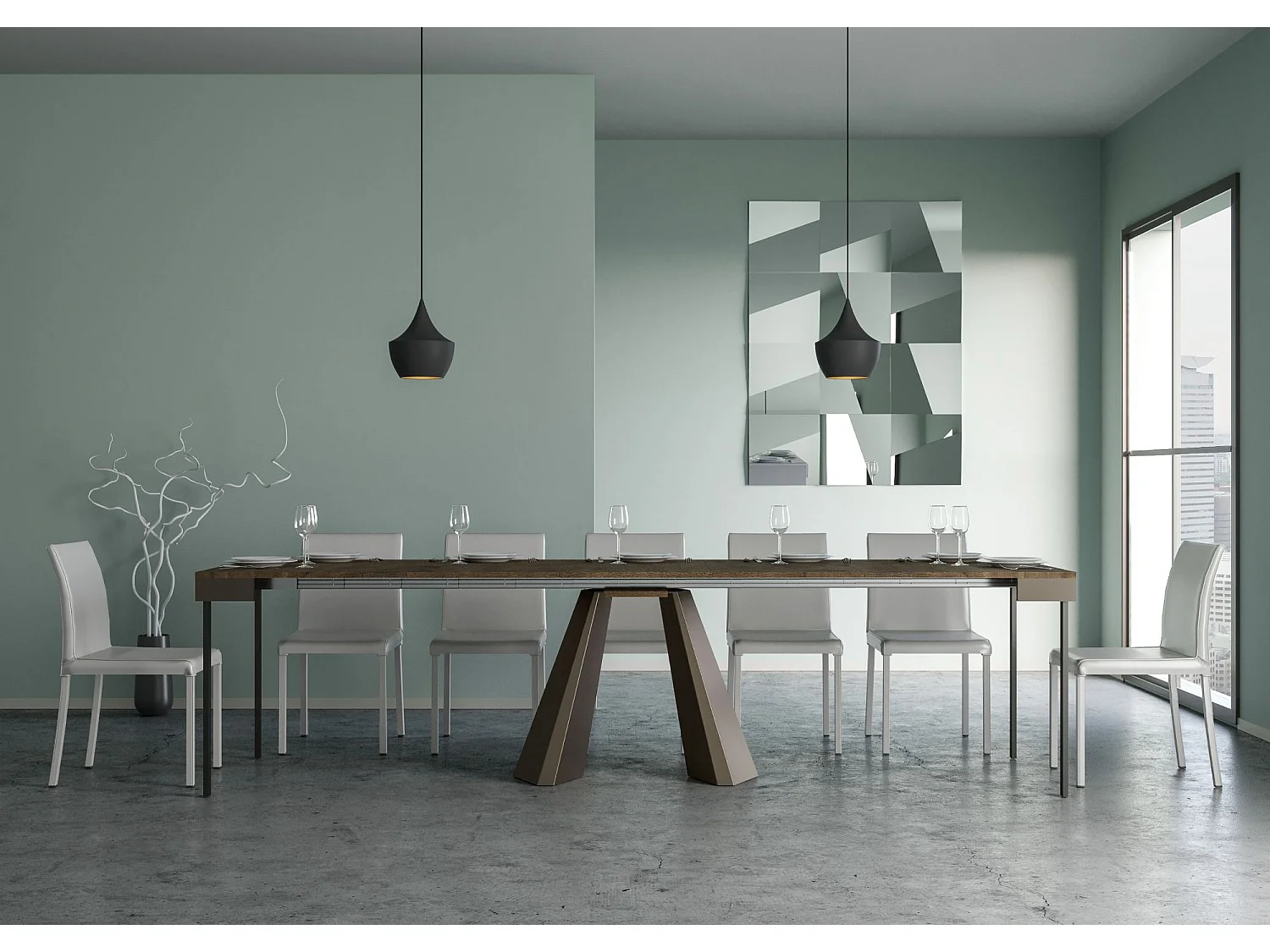 Uitschuifbare console in hout en bruin staal Elegancia 90x40/300 cm-Kleur Bruin