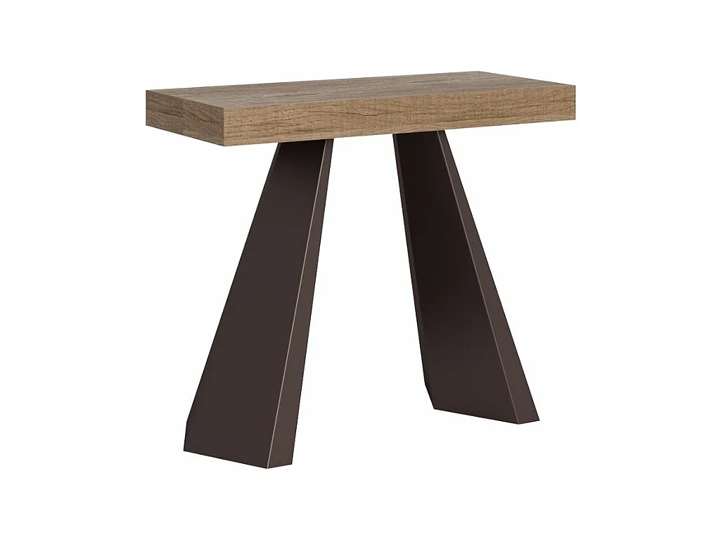 Console extensible design bois et acier marron Diva-Couleur Naturel-5 rallonges épaisses