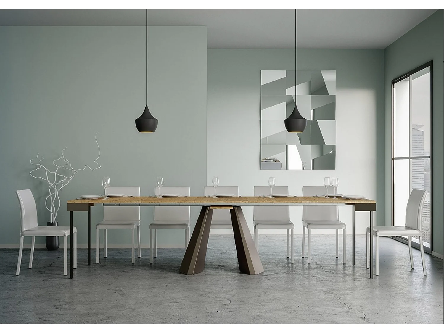 Console extensible design bois et acier marron Elegancia-Couleur Blanc