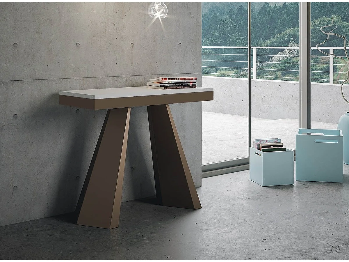 Uitschuifbare console in hout en bruin staal Elegancia 90x40/300 cm-Kleur Wit