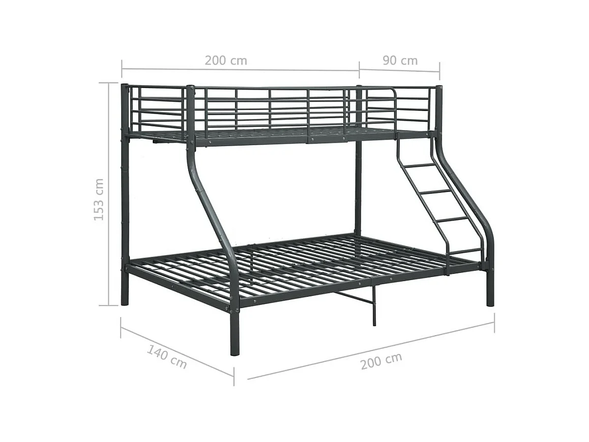 Stapelbedframe metaal zwart 140x200 cm/90x200 cm