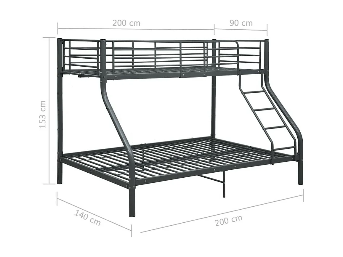 Lit superposé métal laqué noir Jazz 90 et 140cm