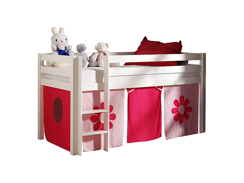 Cama altillo 90x200 cm con tienda de flores de pino macizo blanco Pino