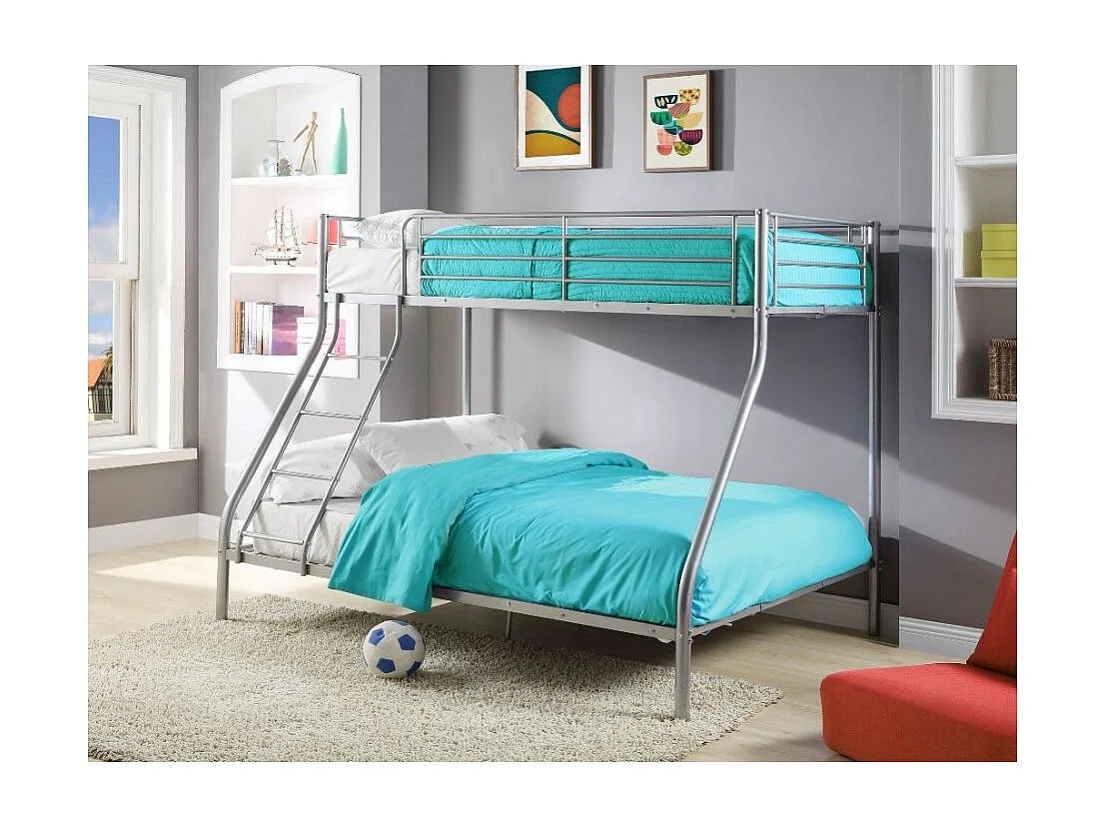 Lit superposé 3 places 2+1 métal sommier inclus 90 et 140x190 Vito-Couleur Gris