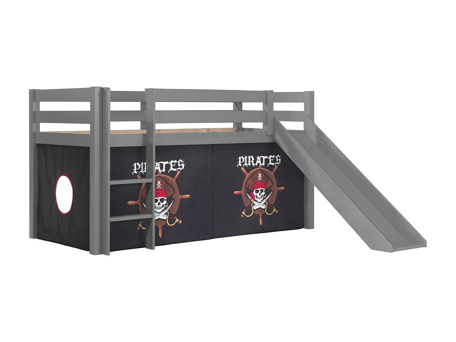 Cama slide 90x200 cm con tienda pirata negra pino macizo gris Pino