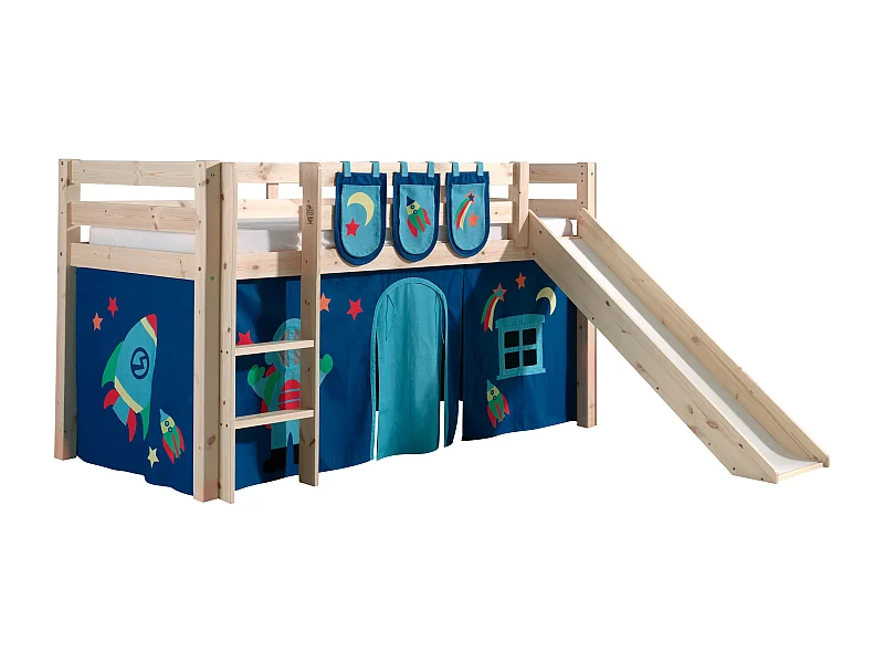 Pack - Lit Enfant Toboggan, Tente & 3 Pochettes "Pino Astronaute II" Naturel