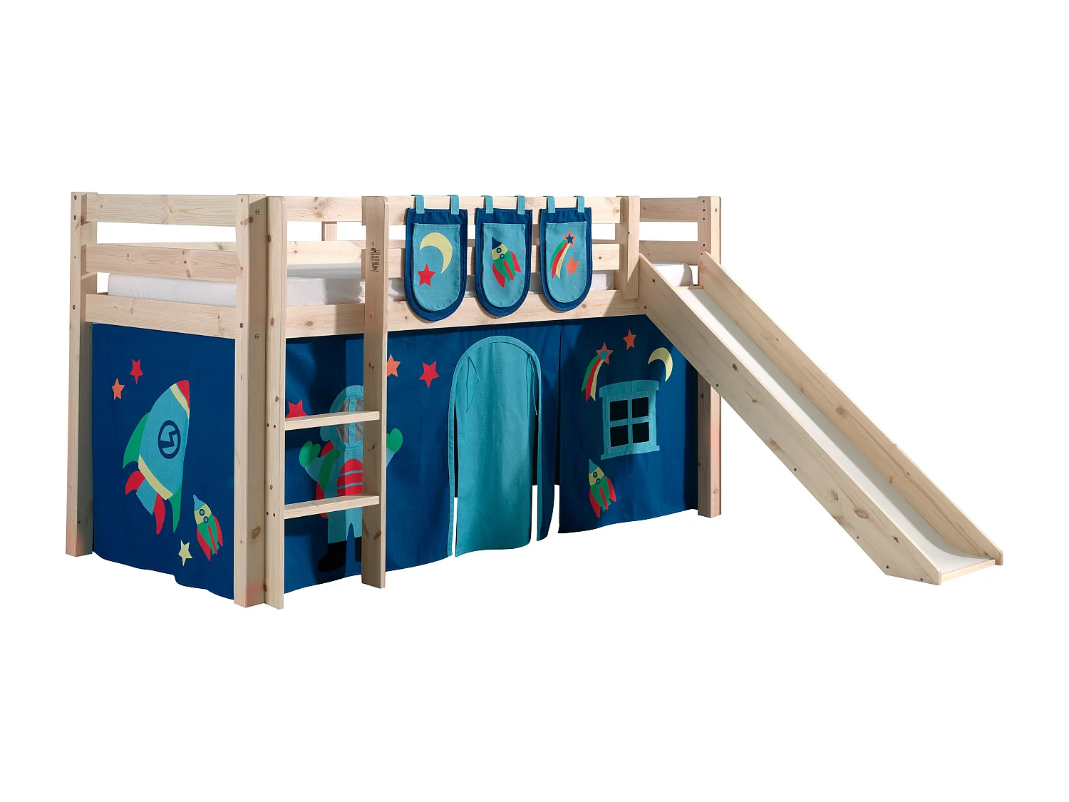 Glijbed 90x200 cm met tent en 3 vakken astralicht massief grenen Pino