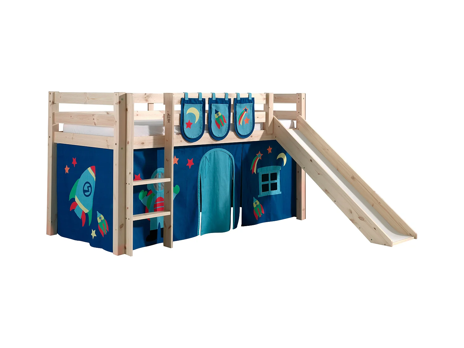 Pack - Lit Enfant Toboggan, Tente & 3 Pochettes "Pino Astronaute II" Naturel
