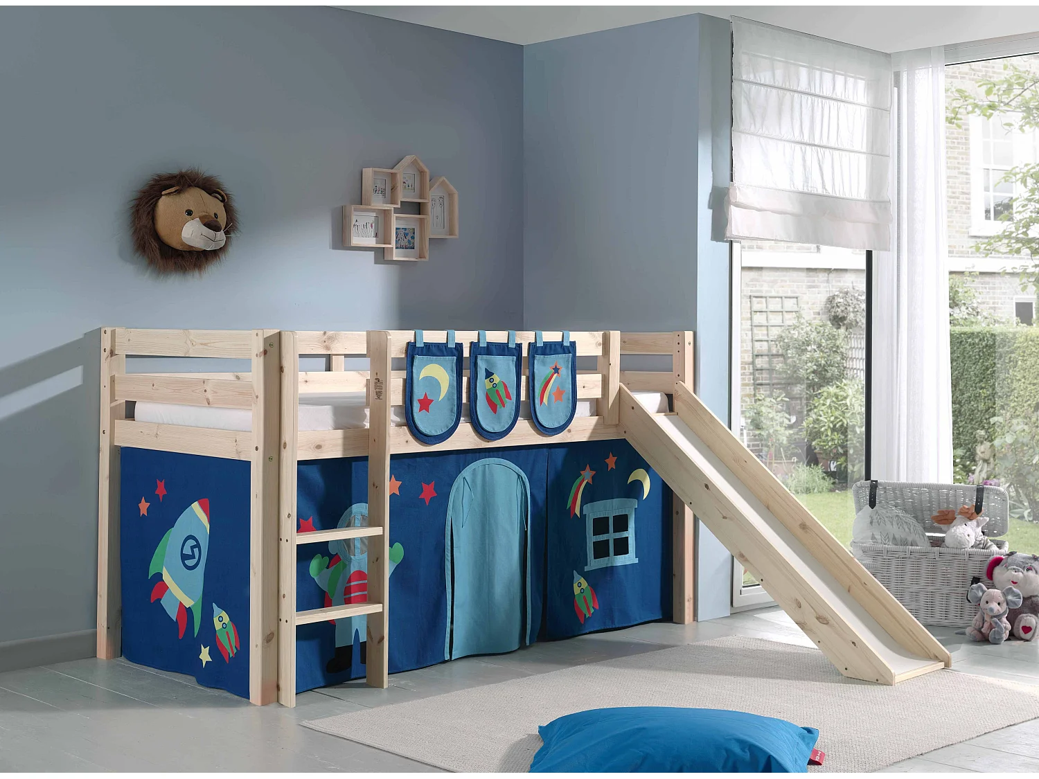 Pack - Lit Enfant Toboggan, Tente & 3 Pochettes "Pino Astronaute II" Naturel