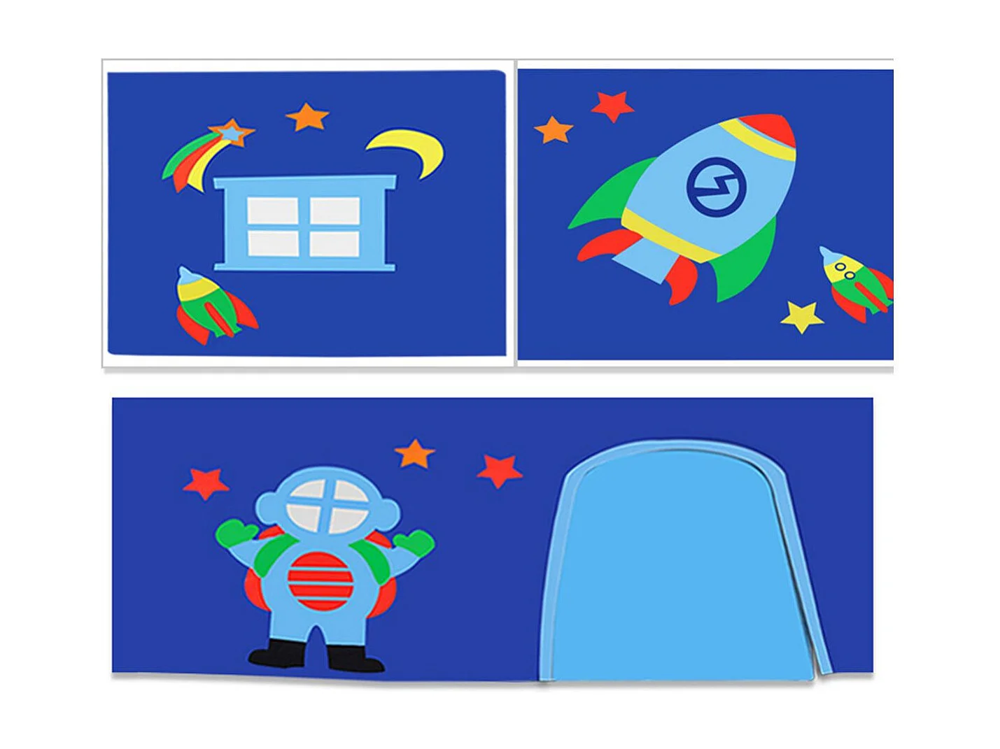 Pack - Lit Enfant Toboggan, Tente & 3 Pochettes "Pino Astronaute II" Naturel