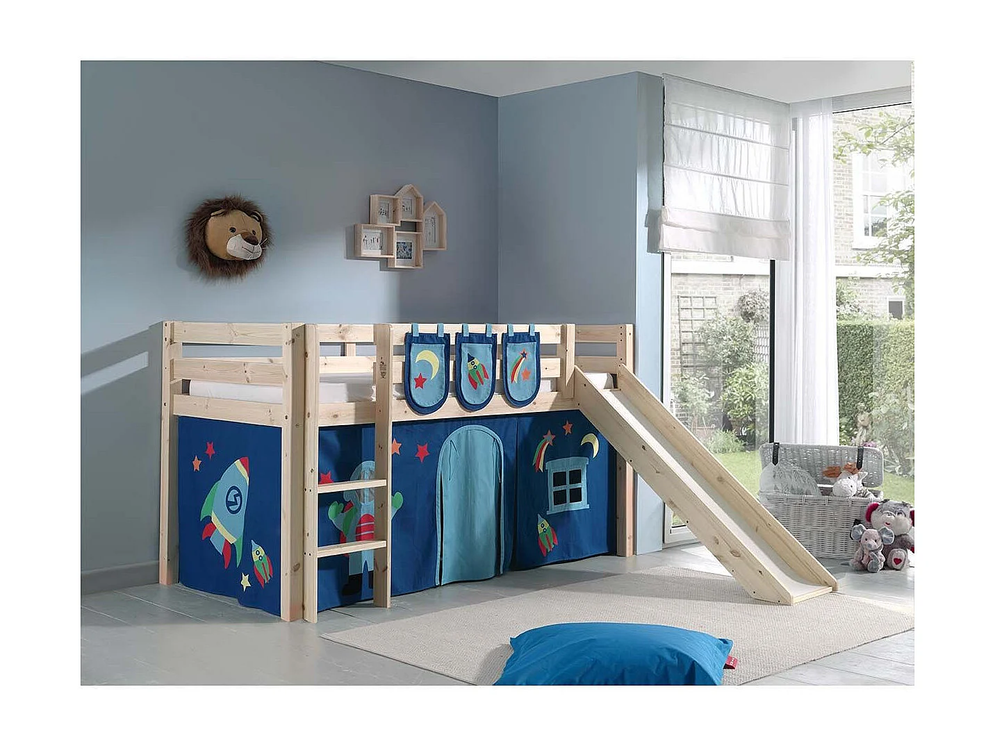 Pack - Lit Enfant Toboggan, Tente & 3 Pochettes "Pino Astronaute II" Naturel