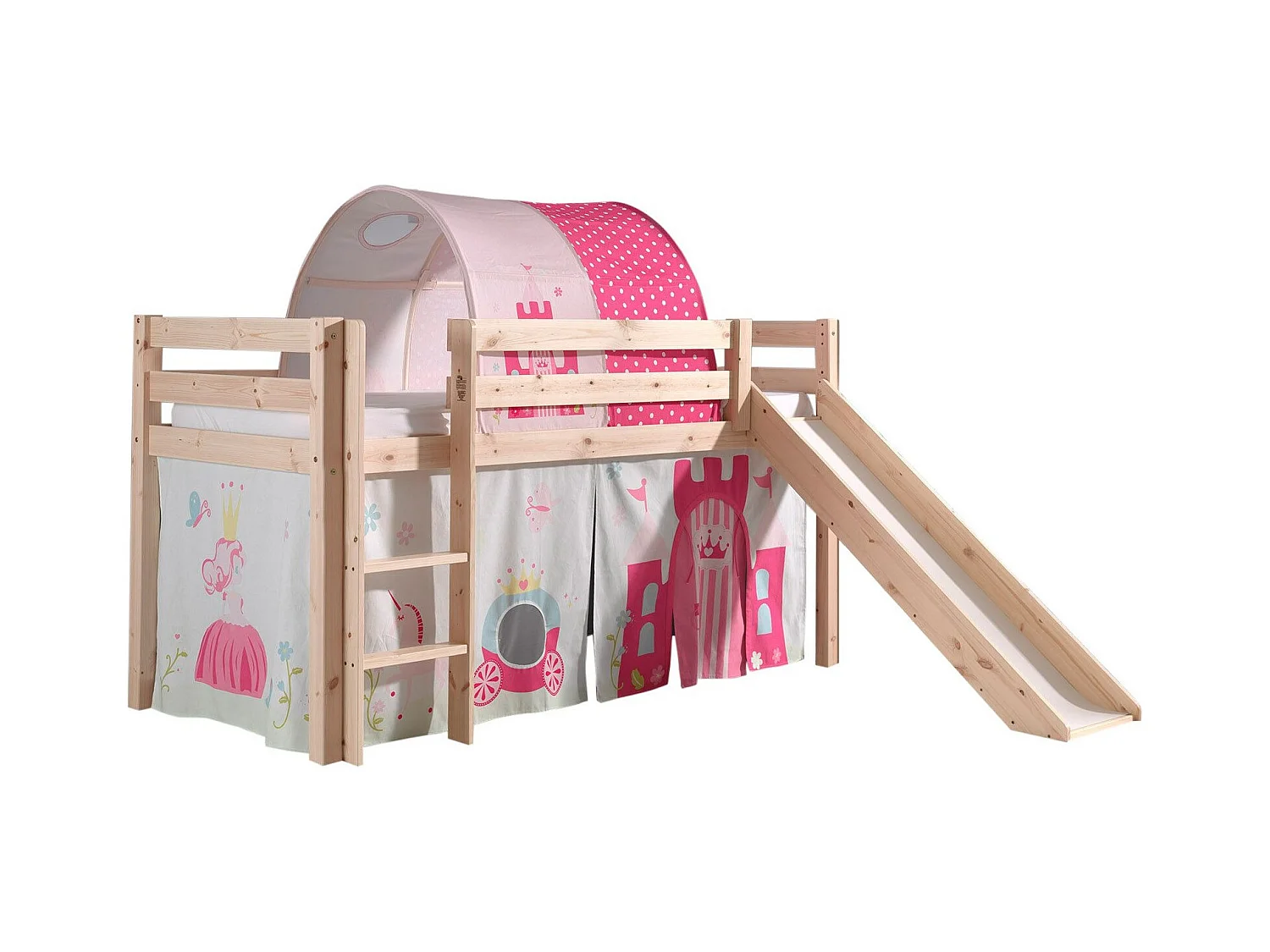 Pack - Lit Enfant, Toboggan, Tente & Tunnel "Pino Princesse" Naturel