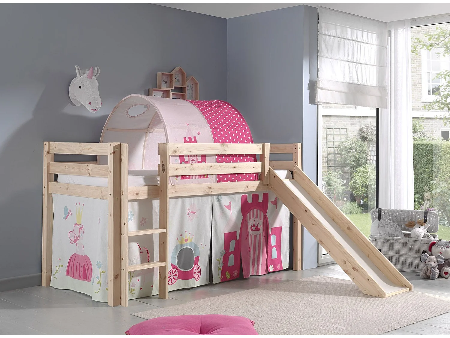 Pack - Lit Enfant, Toboggan, Tente & Tunnel "Pino Princesse" Naturel