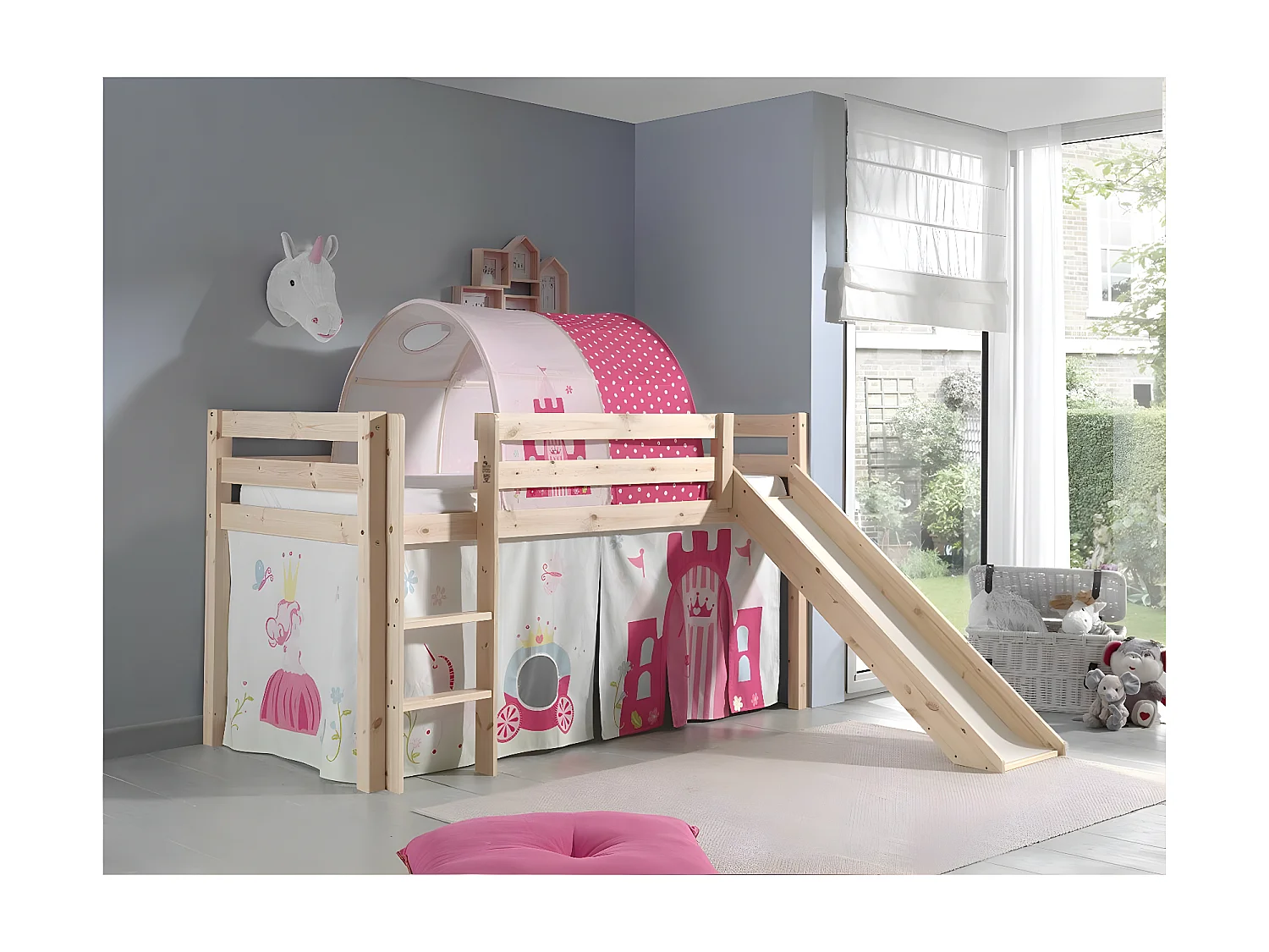 Pack - Lit Enfant, Toboggan, Tente & Tunnel "Pino Princesse" Naturel