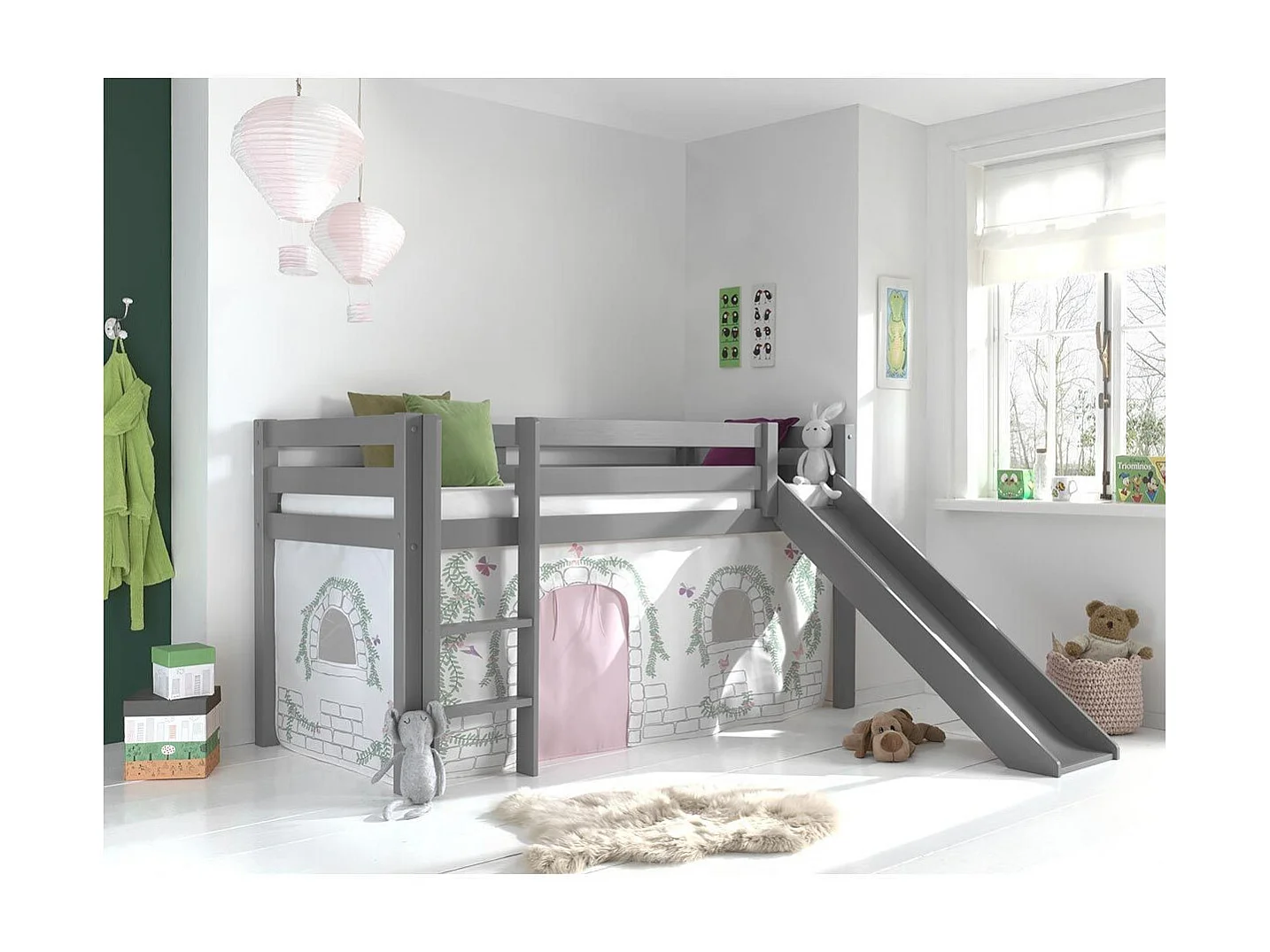 Pack - Lit Enfant Toboggan & Tente "Pino Birdy" Gris