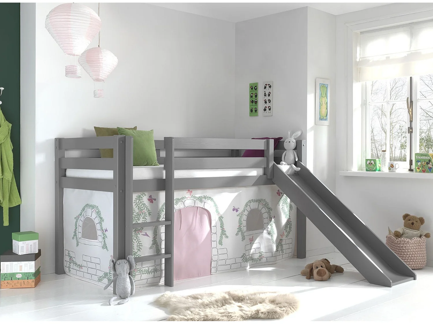 Pack - Lit Enfant Toboggan & Tente "Pino Birdy" Gris