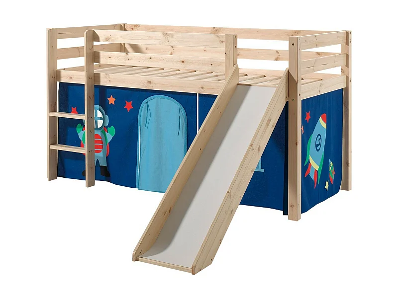 Lit Enfant Avec Toboggan "Pino Astronaute II" 90x200cm Naturel