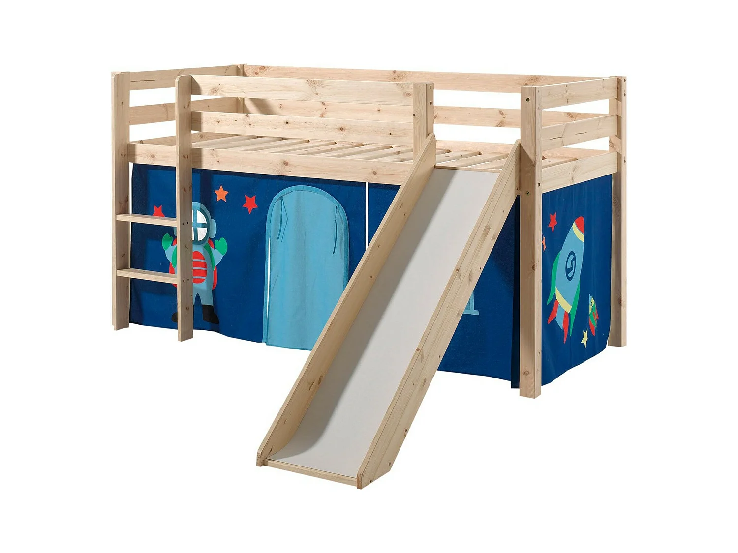 Lit Enfant Avec Toboggan "Pino Astronaute II" 90x200cm Naturel