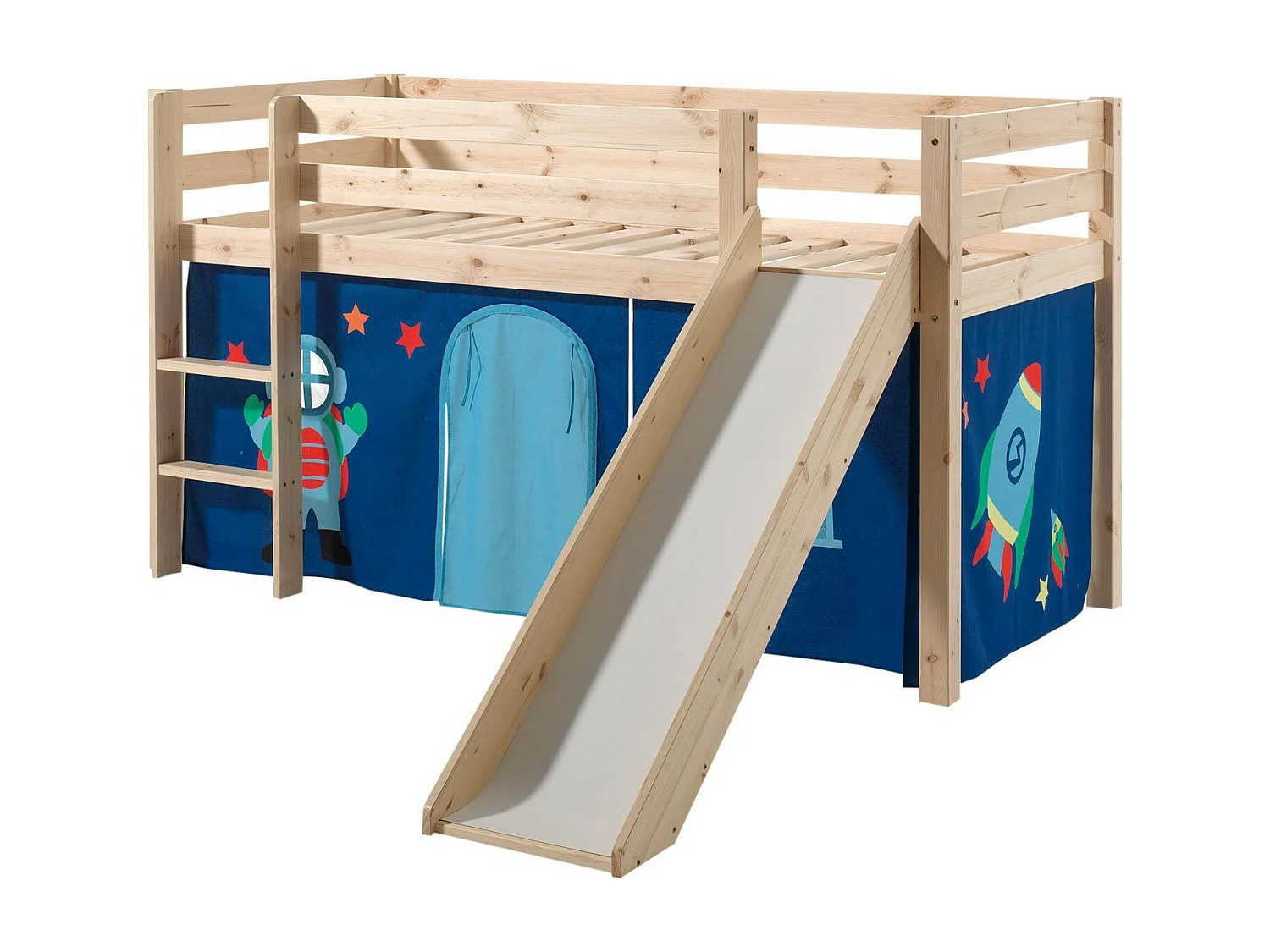 Lit Enfant Avec Toboggan "Pino Astronaute II" 90x200cm Naturel