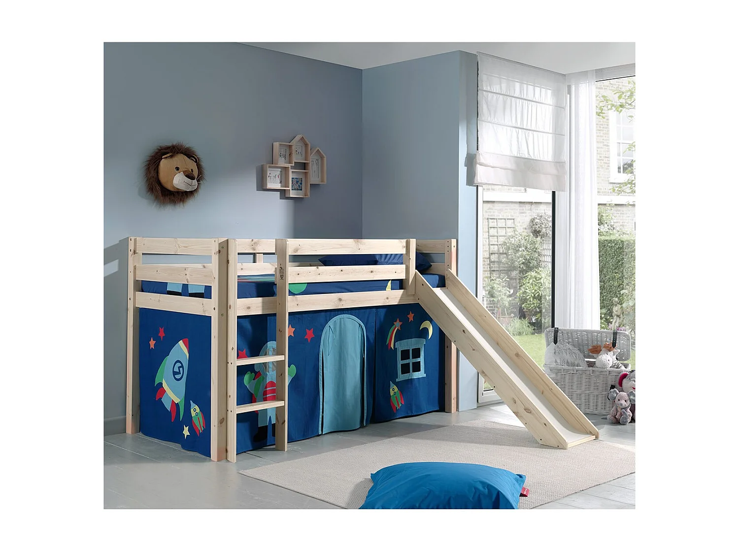 Lit Enfant Avec Toboggan "Pino Astronaute II" 90x200cm Naturel